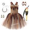 Höhlenmädchen Kostüm für Mädchen Wilder Mann Cosplay Geburtstag Dschungel Karneval Partykleider Ausgefallene Tutus Outfit Halloween Tutu Kleid