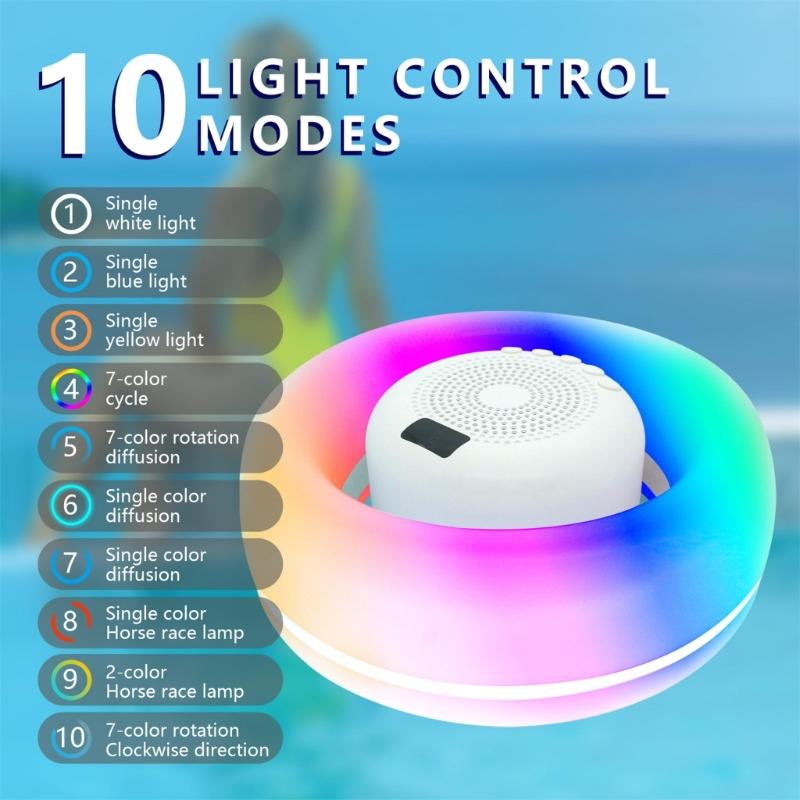 Floating Bluetooth-compatible Speaker with Dynamic LED Lights IPX6 Waterproof Temp Display for Pool Parties Swimming