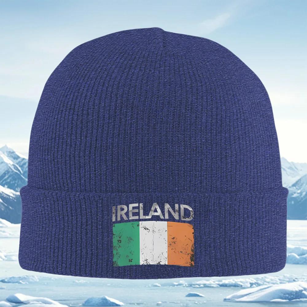 Flag of Ireland with white green orange Unisex Women Unisex Knitted Hat Beanie Pullover Cap Winter Thermal Warm Christmas Outdoor C