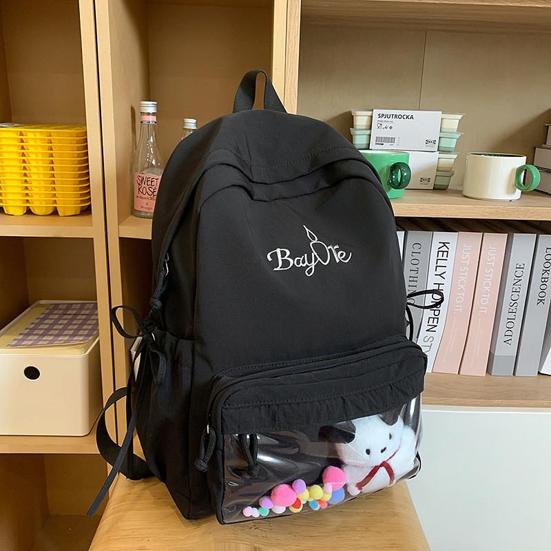 

Solid Color Letter Candle Embroidery Student Backpack With Pendant For Travel And Day Use Small чёрный