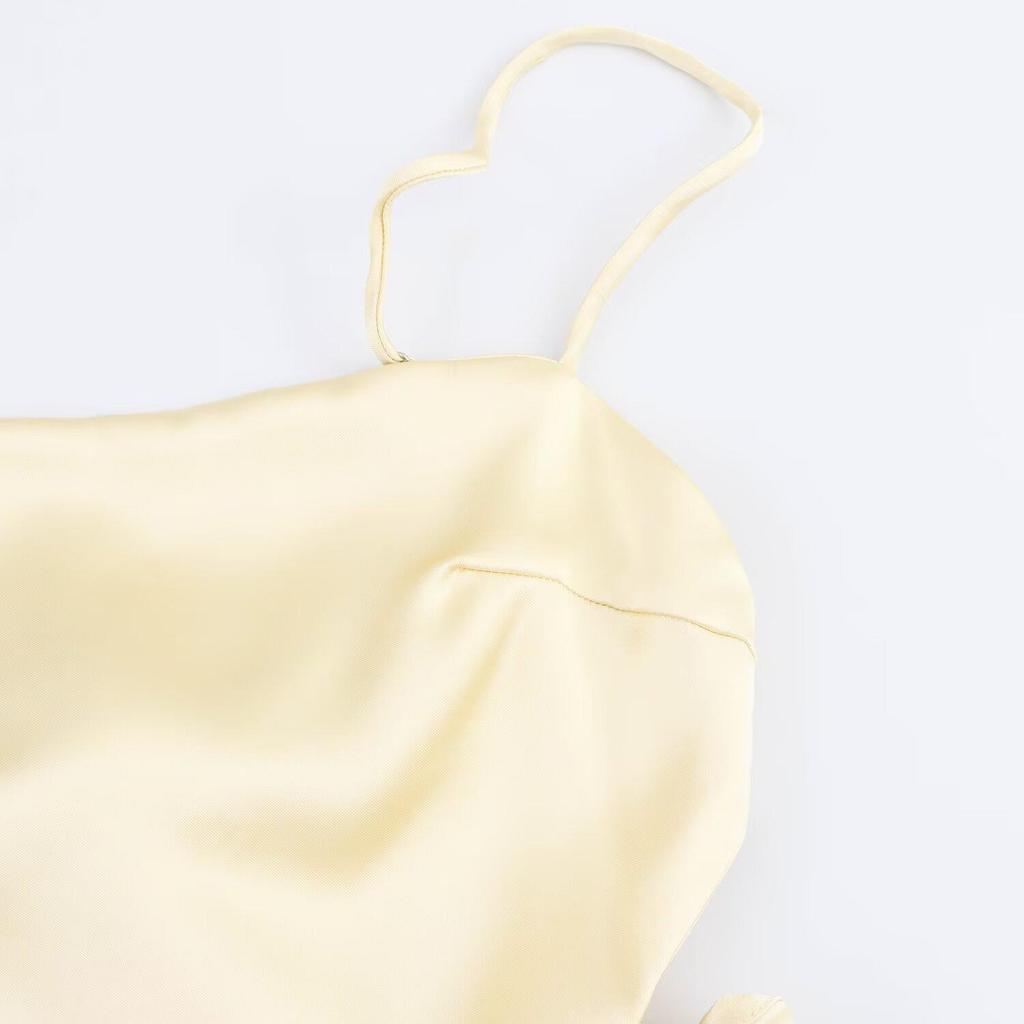 2025 Spring/Summer Women's Slim-Fit Backless Silk Satin Patchwork Dress