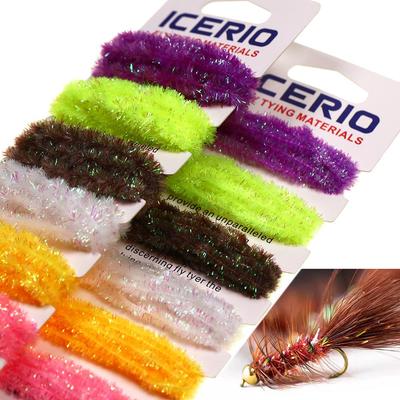 4mm 6mm Ice Dub Chenille Fly Tying Sparkly Yarn for Woolly Bugger Flashy Body Wrapping, Salmon & Steelhead Flies Lures