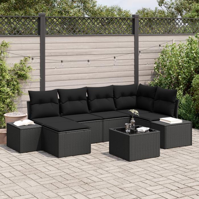 VidaXL Ensemble de canapé de jardin 7 pièces avec coussins Beige Poly Rattan 3347143