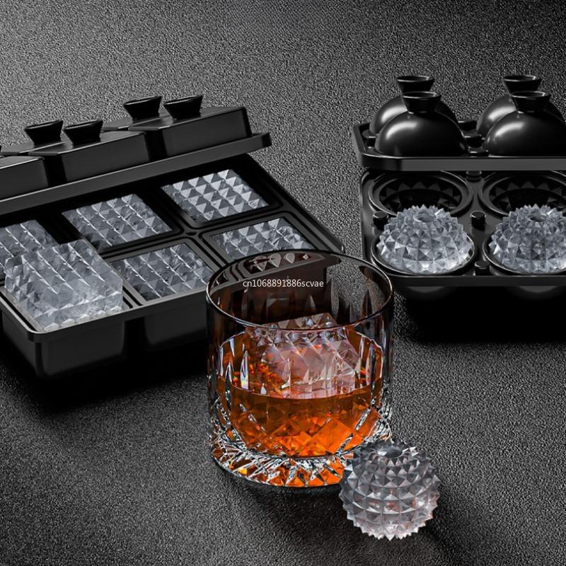 Eiswürfelform Silikonform Einfach Herstellen Lösen Eisball Werkzeuge mit Deckel Trichter Perfekt für Gefrierschrank Kühlen Whiskey Partys Getränk