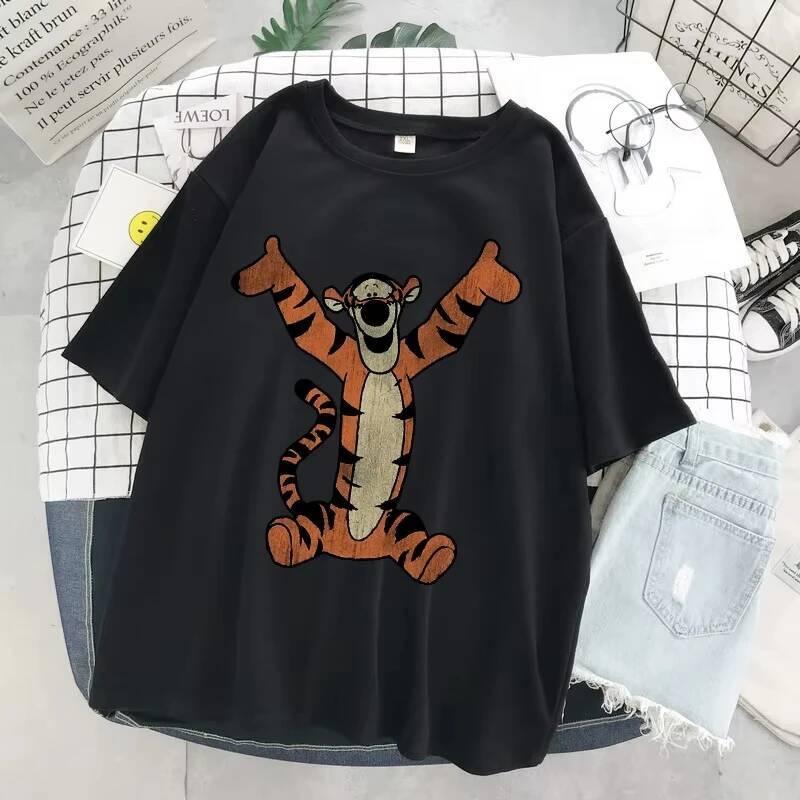 202526 Summer Winnie the Pooh Tshirt Y2k Tigger Hat Printed 100 cotton printed Tshirt Womens Loose Disney Tshirt S