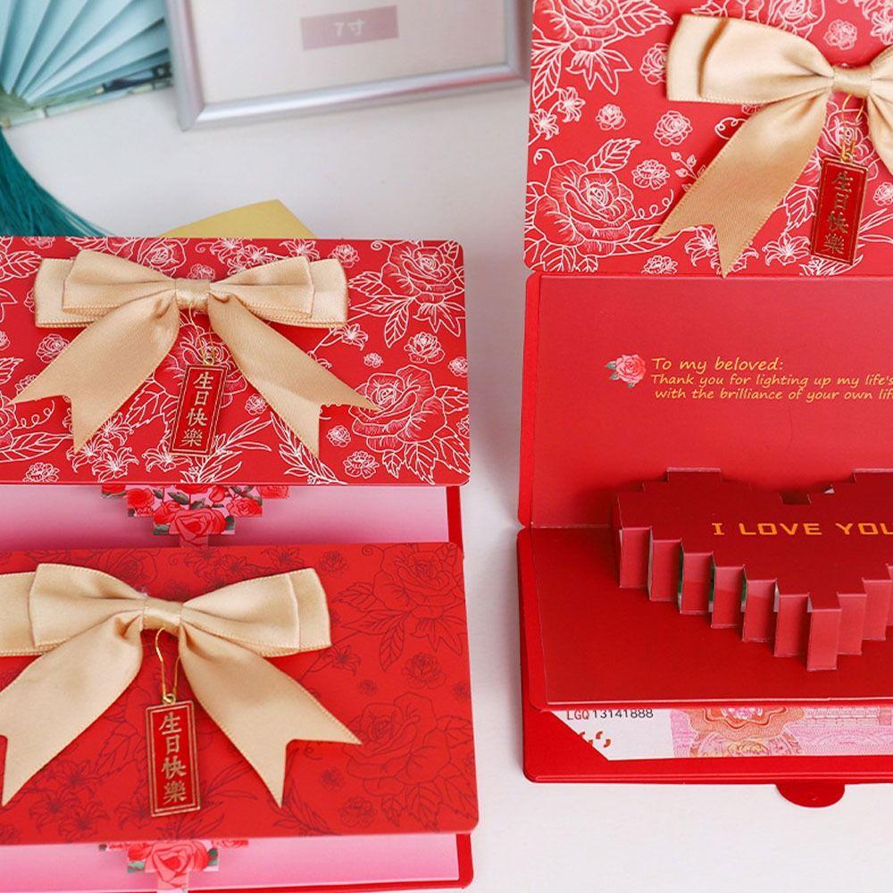 3D Birthday Red Envelope Greeting Card Foldable Multiple Card Slots Musical Light Greeting Card Red Envelope Greeting Card