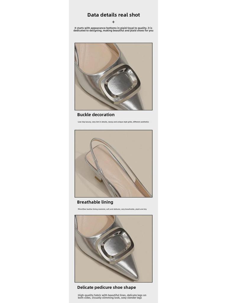 Damen Sandalen im französischen Stil mit niedrigem Absatz, atmungsaktiv, Stiletto, mit Schnallenriemen