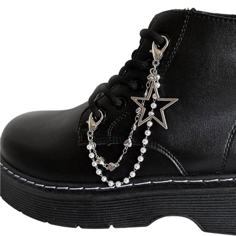 Doppellagige Schuhkette Canvas Schuhe Ketten Punk Stil Stern/Herz Perlen Schuhschnallen Schmuck Trendy Y2k Accessoires