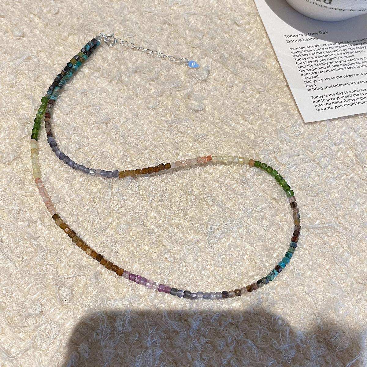 

Новое китайское древнее дофаминовое постепенное изменение цвета натурального камня ожерелье женское универсальное милая сестра высокое чувство стерлингового серебра ожерелье 925 silver