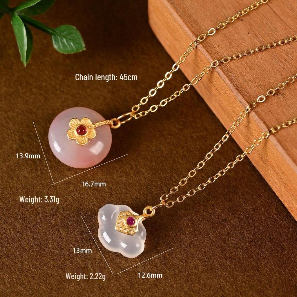 S925 Sterling Silver Chalcedony Cloud Pendant Necklace - Chinese Style Light Luxury Clavicle Chain X141.