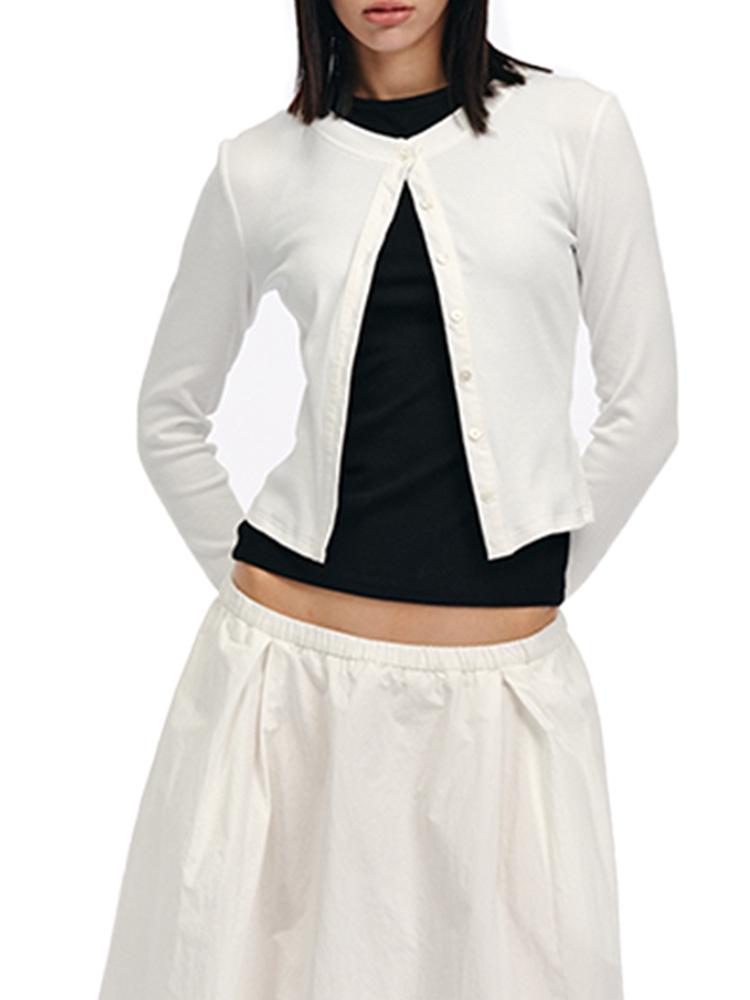 In Stock: Miu Series Intelligent Design Cardigan & Low-Waist Umbrella Skirt Two-Piece Set