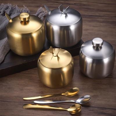 With Spoon Lid Seasoning Storage Jar Stainless Steel Sugar Bowl New Spices Jar  Kitchen