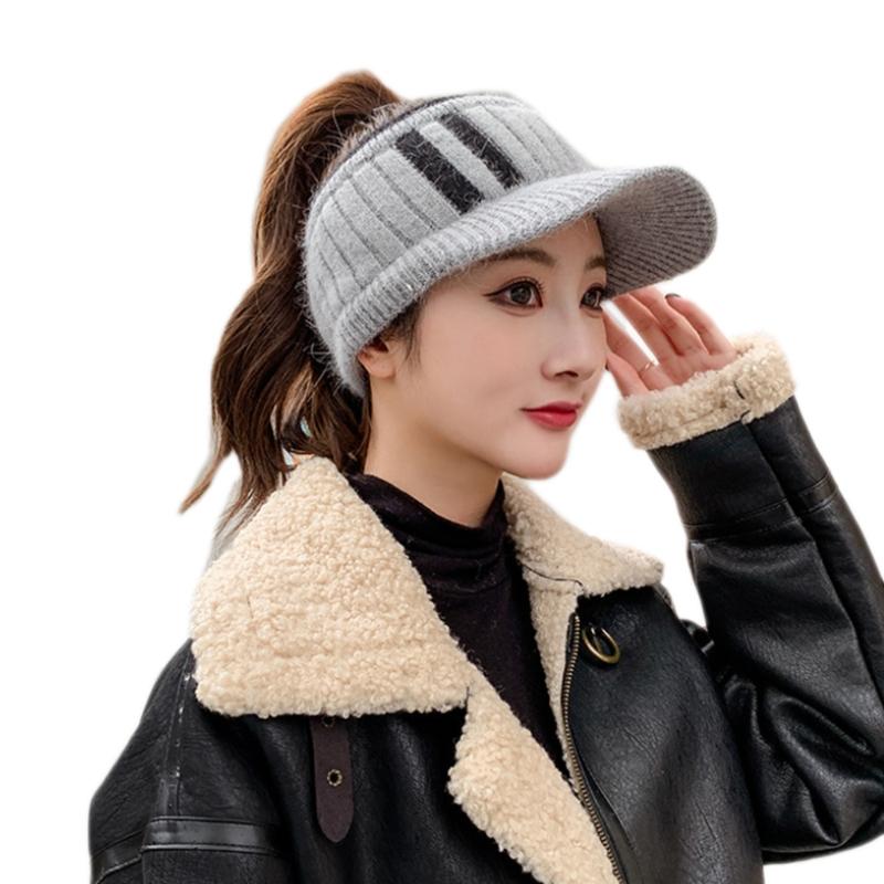 Fashion Handmade Knit Cap Winter Outdoor Women Girl Warm Keeping Cap Empty Top Wool Hat Color Matching Duck Tongue Hat