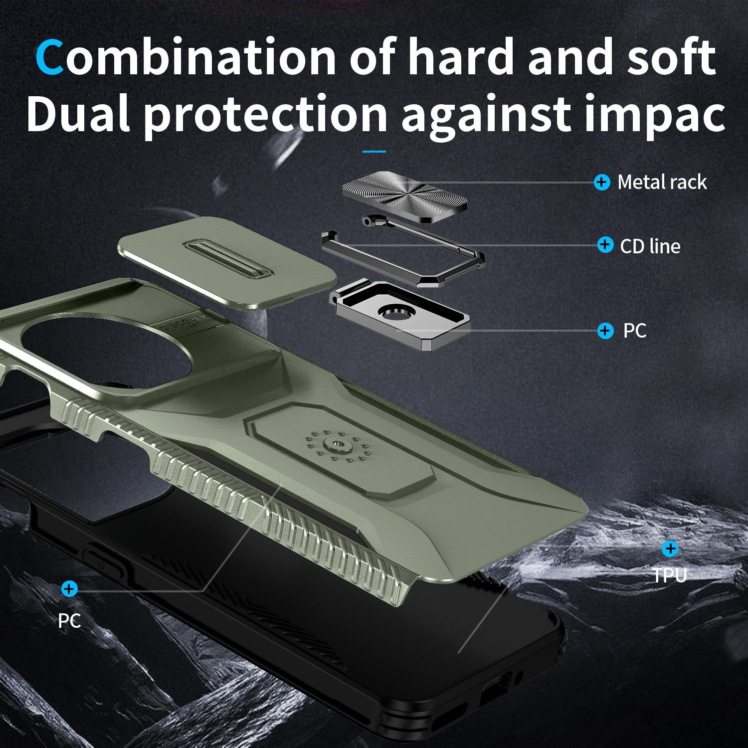 

For OnePlus 11 5G Case TPU+PC Ring Kickstand Lens Lid Phone Cover Green