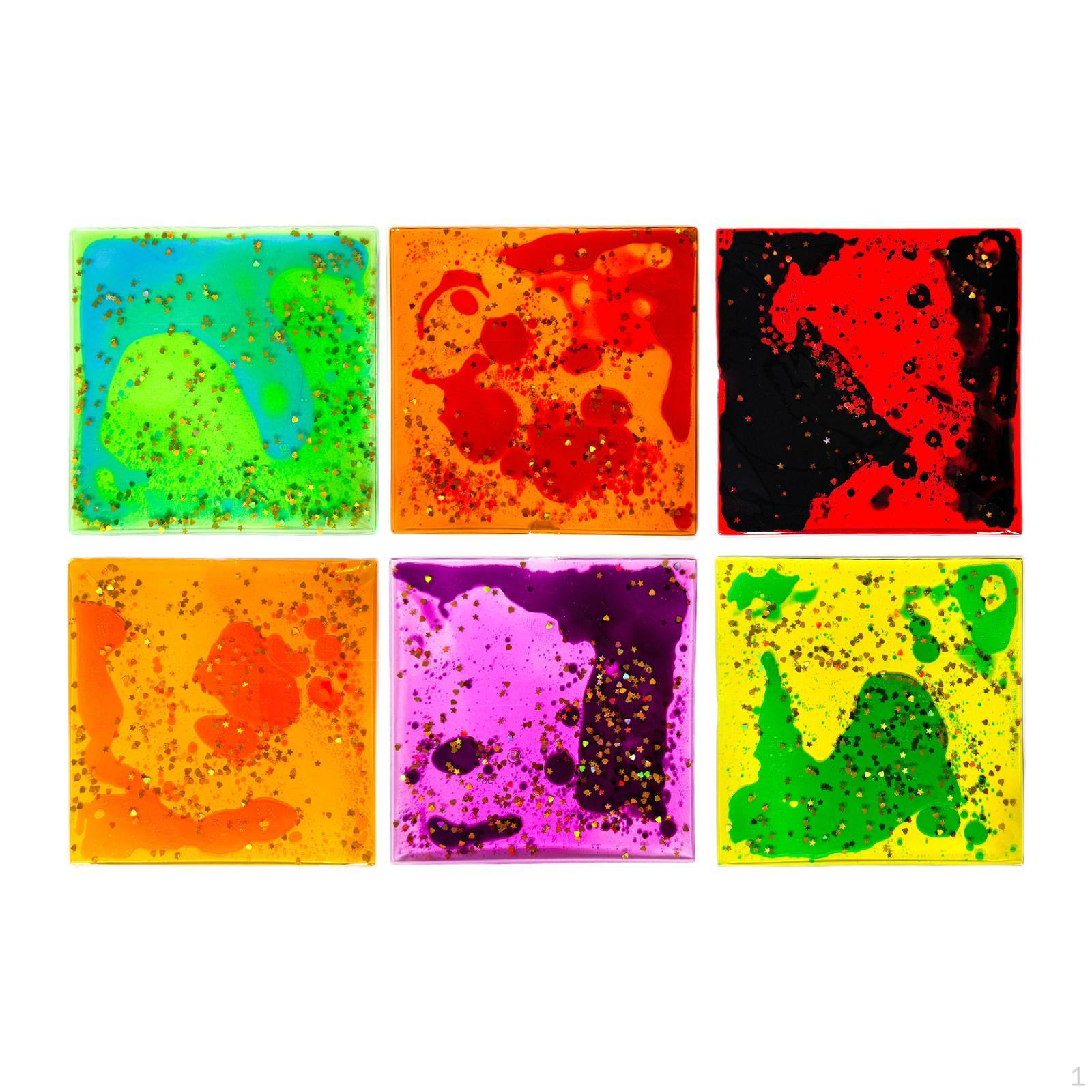 

Set of 6 Soft Gel Liquid Sensory Play Mats, for Babies And Children Ages 3-4. These Water Square
