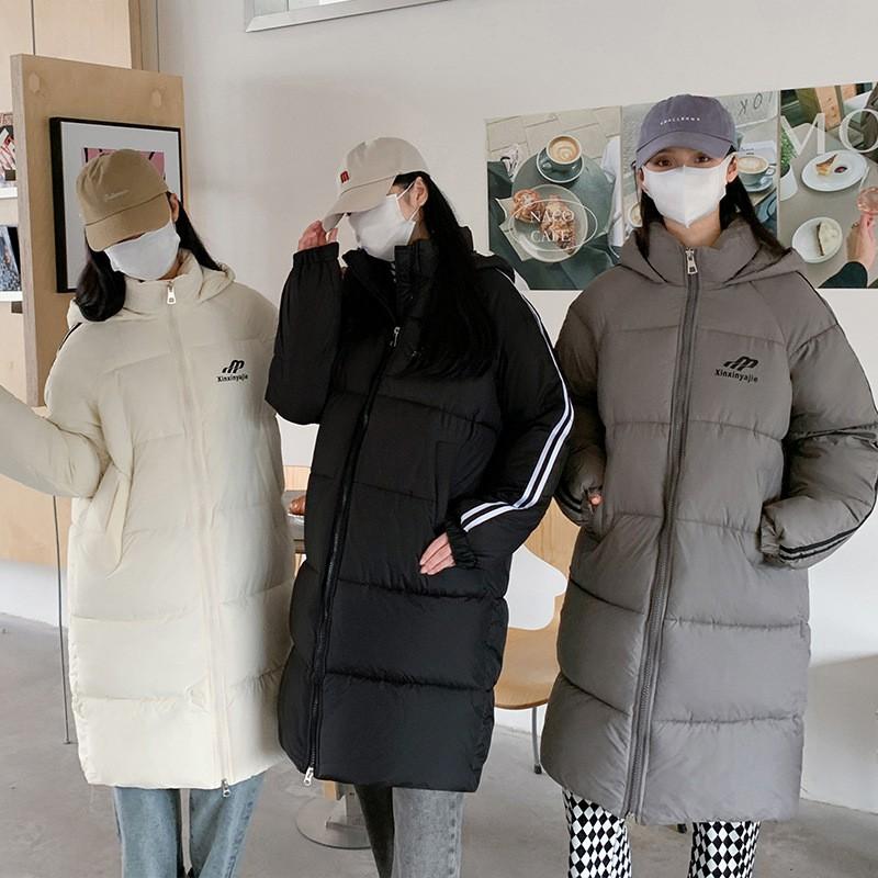 Womens Mid-Length Hooded Cotton Puffer Jacket Loose Fit Casual Winter Coat Students