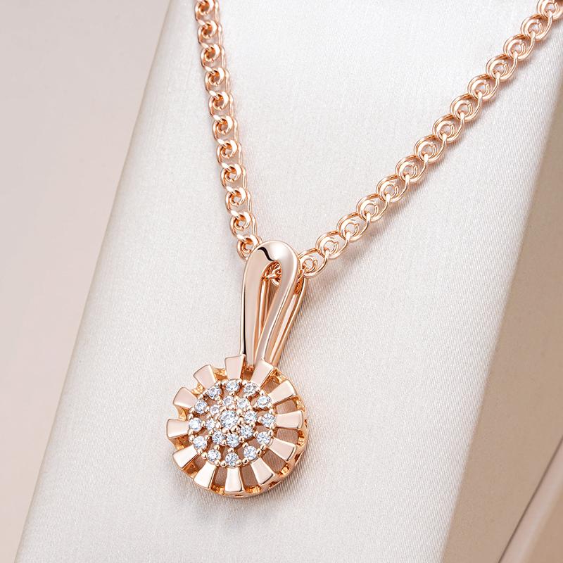 Rose Gold Color Crystal Flower Pendant Necklace For Women Full Shiny Natural Zircon Accessories Daily Fine Jewelry