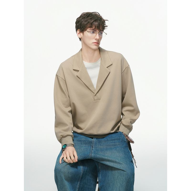 Dream Made Faux Two-Piece Notched Lapel Short Wide Boxy Blazer Sweatshirt for Men, Autumn Old Money Style New Rich Top