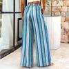 Women's Summer Casual Wide Leg Pants with Elastic Waist, Stripe Print