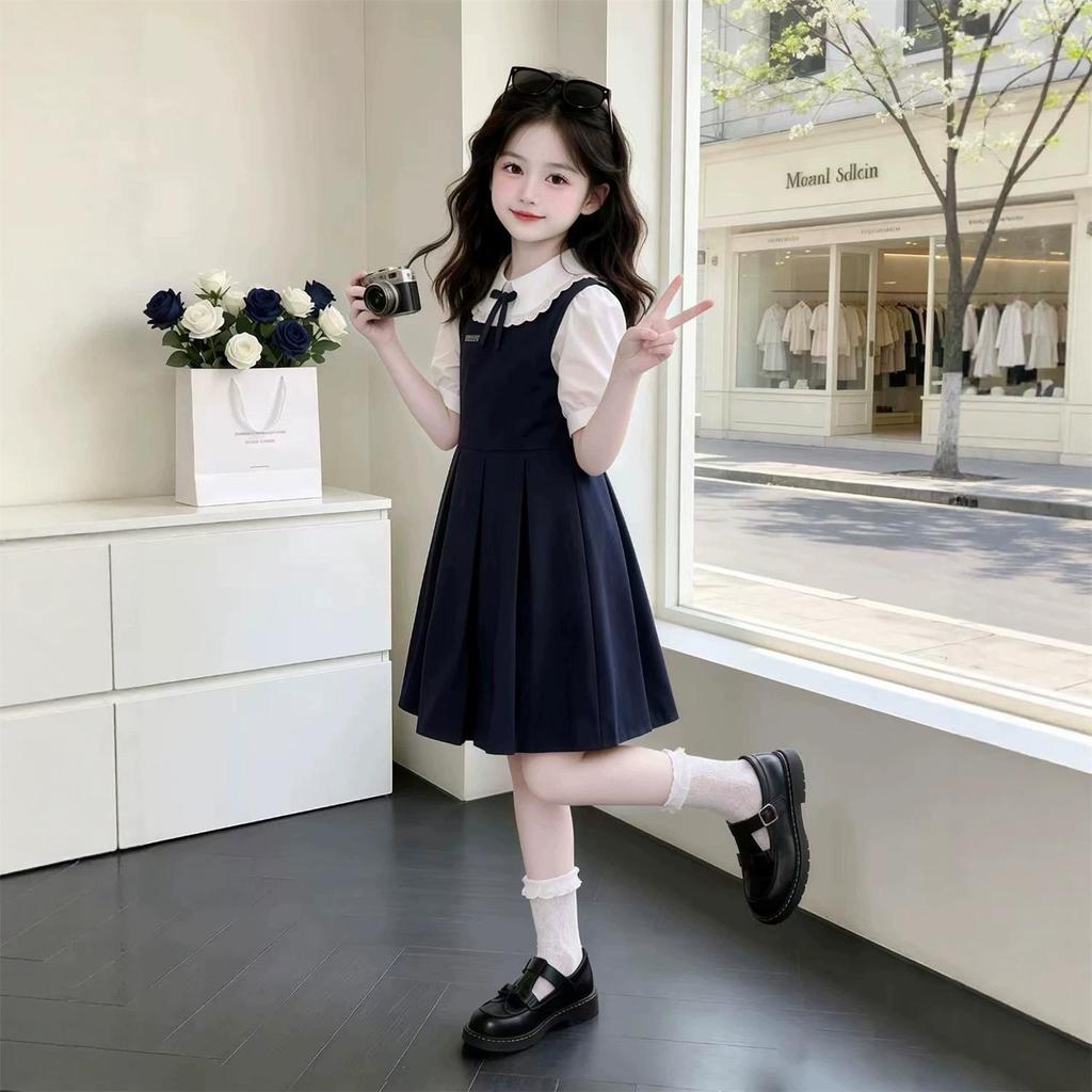 Girls' Mori-kei Summer Dress with Doll Collar - Sweet, Fashionable, Academy Style, Two-Piece Princess Outfit