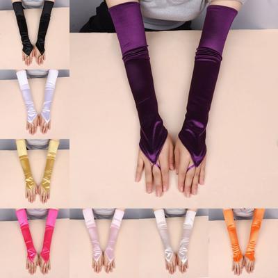 49CM Dámské rukavice Saténové dlouhé rukavice bez prstů Nové háčkované rukavice na prst Svatební nevěsta