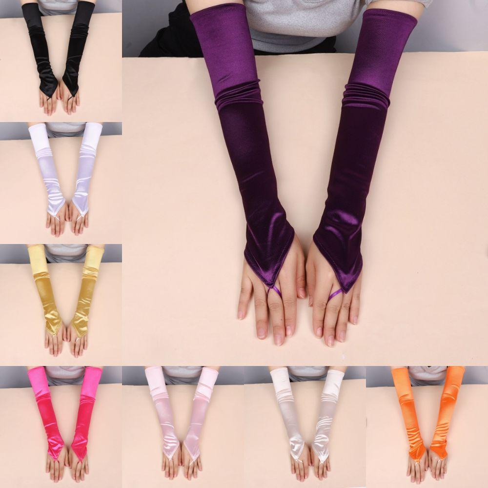 Satin Hook Finger Gloves Solid  Retro Long Fingerless Gloves New Women Gloves  Wedding Bride