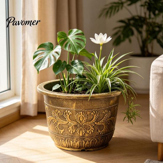 Indoor Outdoor Flower Container Water Lily Planter, Vintage Round Plant Pot, Without Drainage Hole, Large Planter for Bougainvillea Extra Plastic Pot