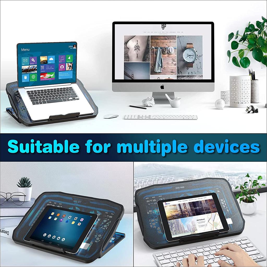 NUOXI Adjustable 6 Quiet Fans Aluminum & Plastic Laptop Cooling Pad with 2 USB Ports & Speed Controller up 17'' Inch Black Stock