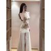 French Beautiful Heavy Industry Three-dimensional Flower Suspender Dress Women's Summer Design Sense Waist Mesh Fishtail Long Skirt