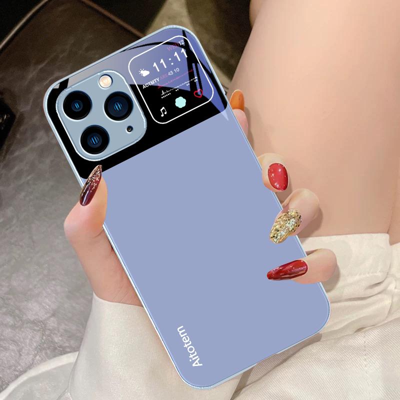 Black Tempered Glass Phone Case For IPhone 15 Pro 14 13 12 Mini 11 XS Max XR 7 8 Plu SE 2020 2022 Liquid Large Window