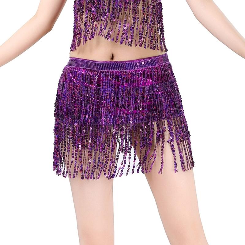 Sequins Wrap Skirt Belly Dance Hip Scarf Wrap Sparkles Mini Skirt Raves Festival Outfit Halloween Costume for Women Girls
