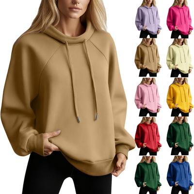 Damen Stehkragen Sweatshirt Oversized Rollkragen Kordelzug Pullover Langarm Oberteil
