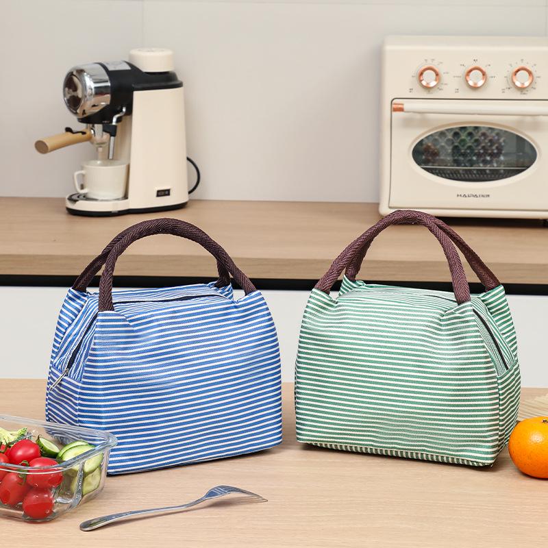 Insulated Fashion Stripe Trapezoid Lunch Handbag with Aluminum Foil