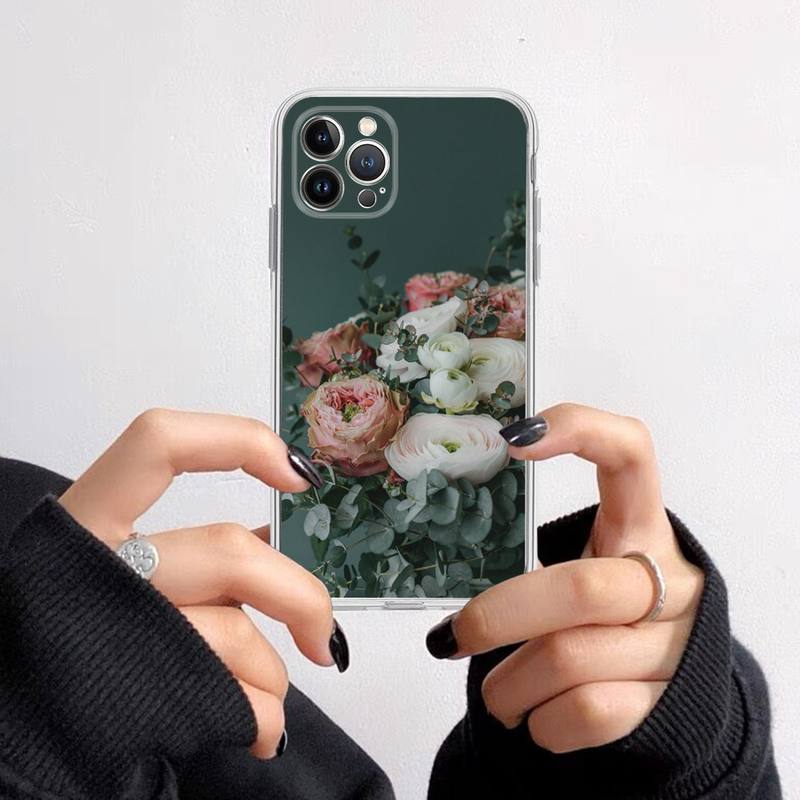 Elegant Pink Purple Peony Flower On the Vase Phone Case For iPhone 14 13 12 11 XS X XR SE 2020 6 7 8 Plus Mini Transparent Shell