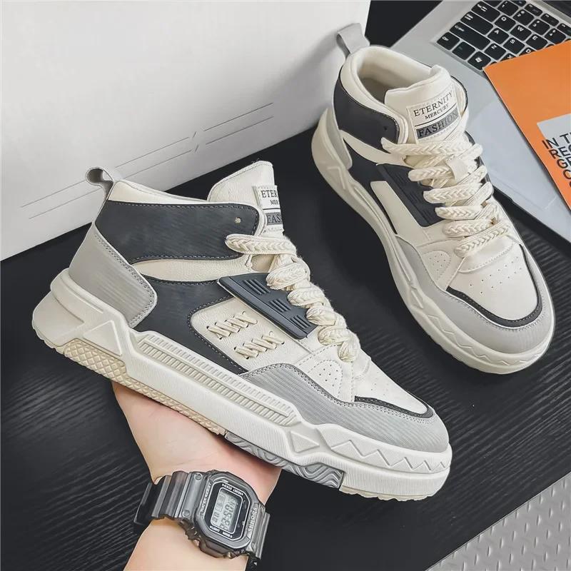 Men's Retro High-Top Canvas Shoes - Autumn Thick-Soled, Casual Style