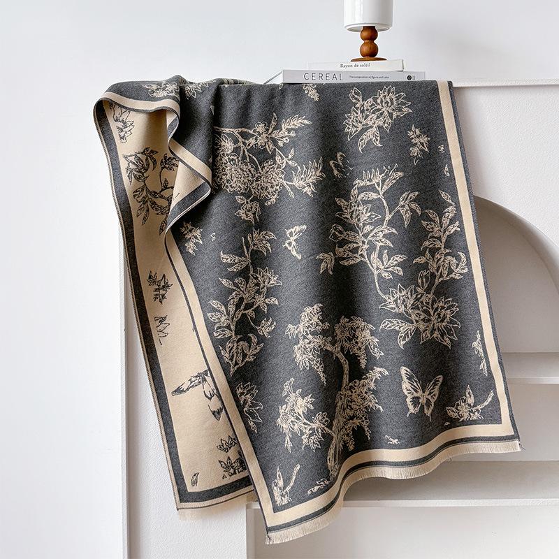 Imitation Cashmere Scarf Female Plant Retro Versatile Student Thickened Scarf Dual-Purpose Air Conditioner Shawl Outside
