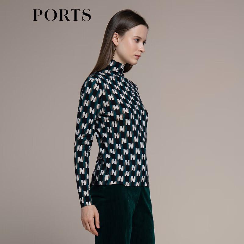 PORTS Women's High Neck Mixed-Color Knit Sweater