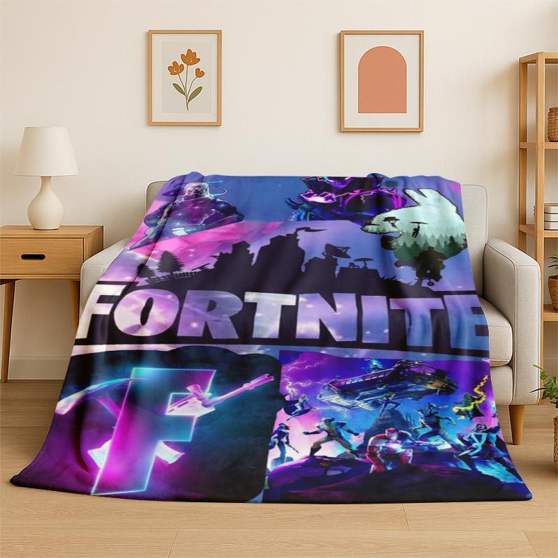 Cartoon F-Fortnite Game Gamer Flannel Blanket Soft Warm Throw Blanket for Bedroom Living Room Bed Travel Camping Picnic Gift
