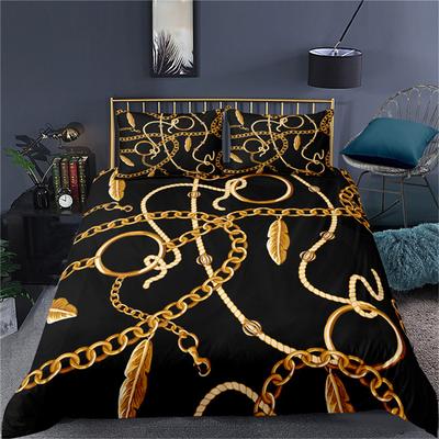 Ensemble de housse de couette Thème Or Foncé Impression 3D Polyester Housse de couette Taille King Queen Twin Full Pour Hommes Femmes Enfants Filles Ensemble de literie