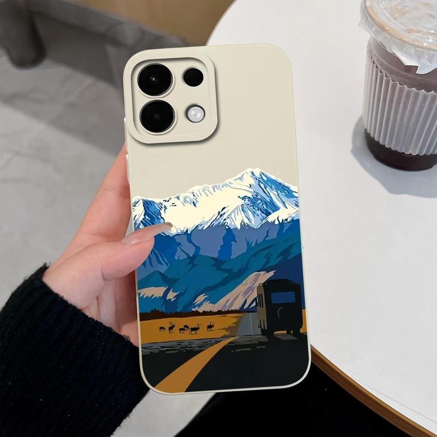 For Oppo Realme 7 10 8 9 5 6 Pro Plus A5 A5X K12 Case Beautiful High Mountain Pattern Liquid Silicone Top Quality Anti Fingerprint Shell For Oppo Capa
