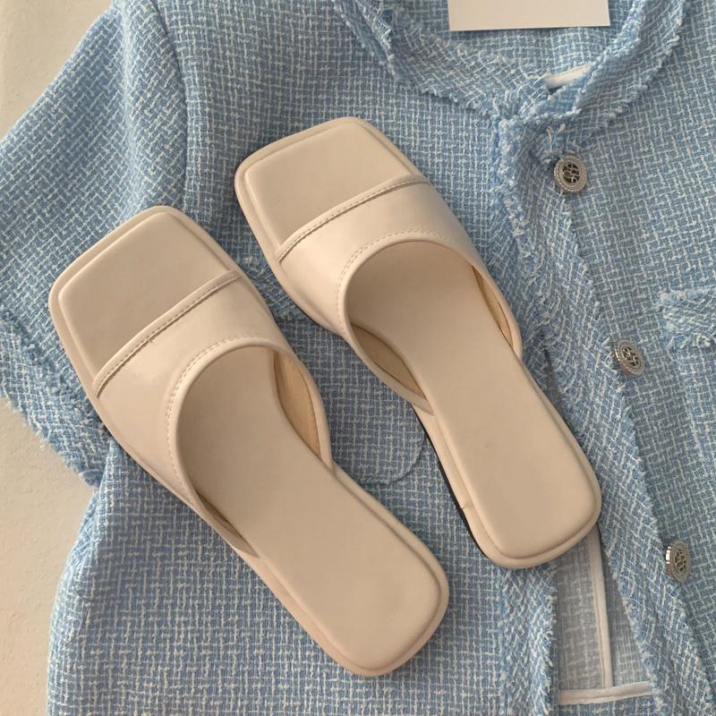 

2024 Летние женские тапочки, модные элегантные туфли с квадратным носком, женские туфли в уличном стиле для пляжного отдыха, сандалии