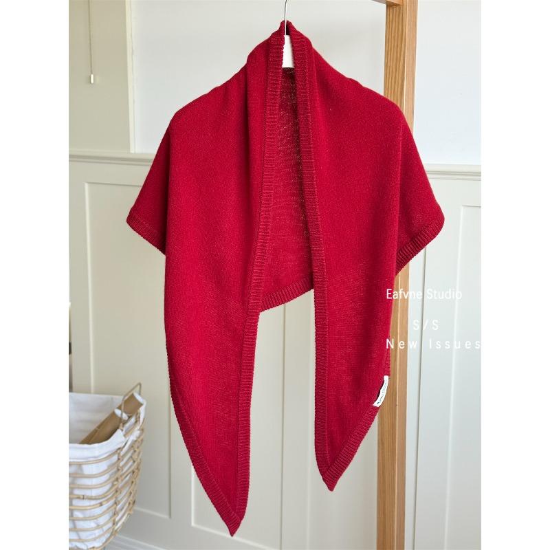 Wool Cashmere Knitted Large Triangle Scarf with Shawl Basic Women's Neck Protector