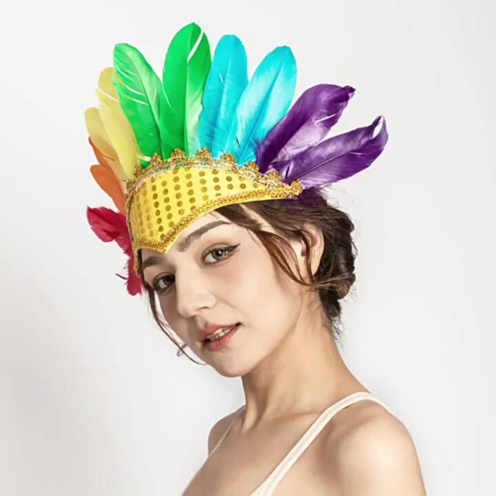 Hair Band Feather Headdress Head-mounted Carnival Costume Headwear Chief Headdress Halloween