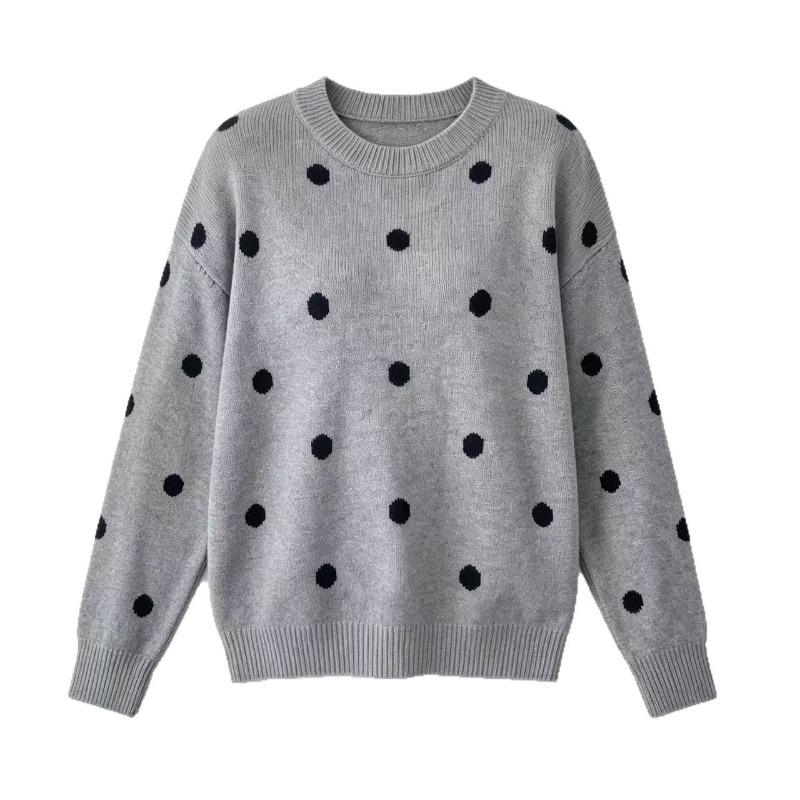 Women S Polka Dot Jacquard Knit Loose Long Sleeve Pullover Sweater