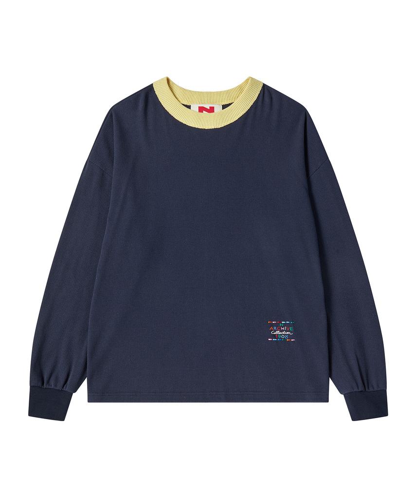 BEYOND CLOSET [Collection Line] Modern Art Stitch Long Sleeve Navy