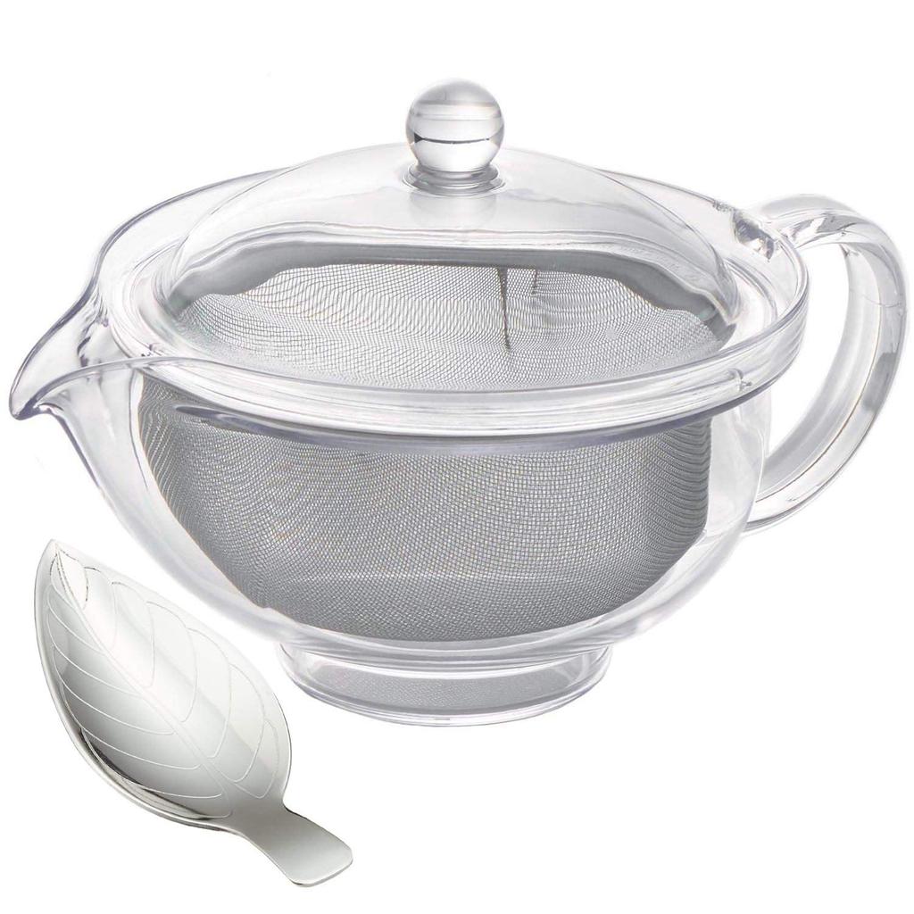 Akebono Sangyo Clear Teapot, Stainless Steel Mesh, 280ml, with Tea Measuring Set and Tritan Resin, Made in Japan, TW-3721
