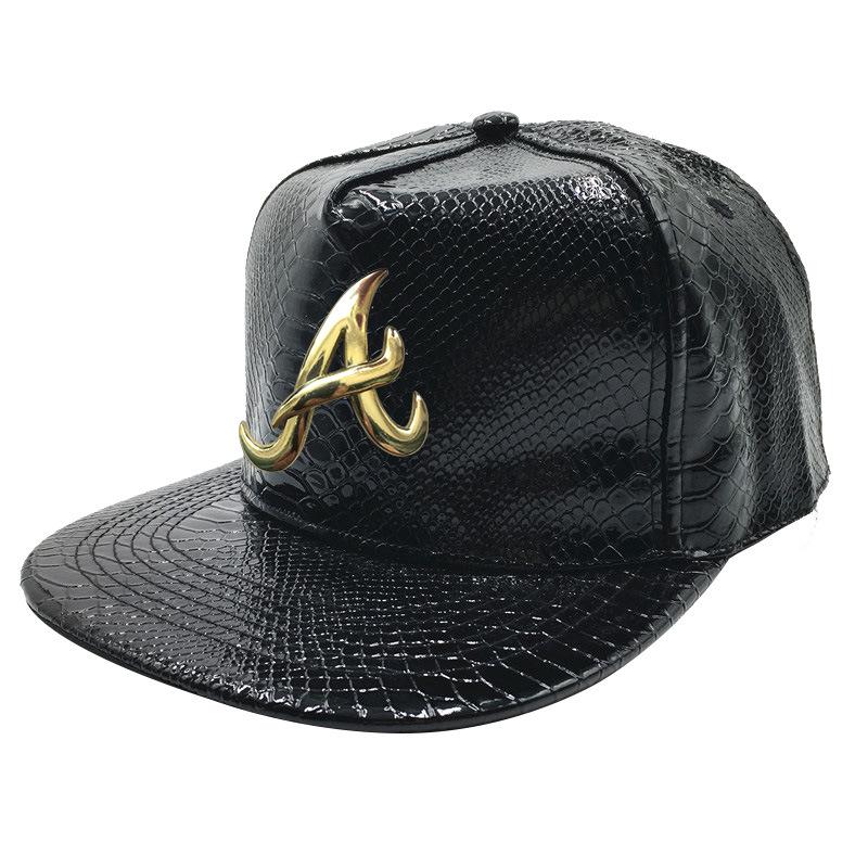 Crocodile Grain Hip Hop Baseball Cap with Rhinestone PU Leather Brim
