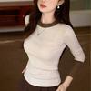 Design-sensual Kontrastowy T-shirt Damski z Długim Rękawem Jesień Nowy Czysta Bawełna Koszulka Bazowa