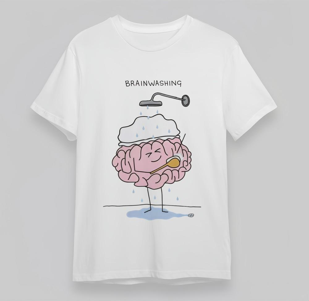 

Women s Plus Size T-shirt With Brainwashing Cartoon Brain Graphic 100% Cotton 2XL