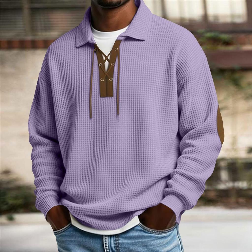 Mens Sweatshirts Retro Casual Long Sleeve Collared Golf Pullover Oversized Western Textured Tops